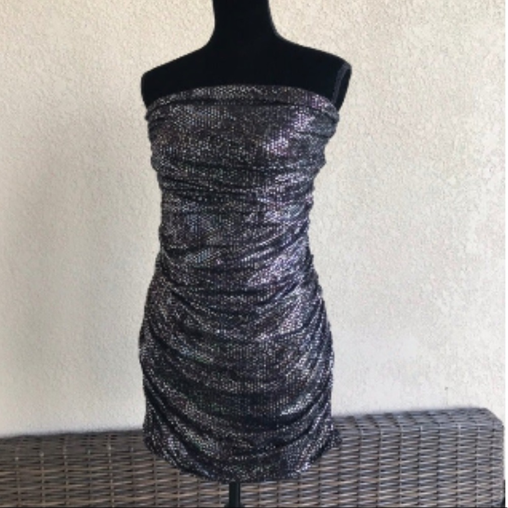 Express strapless metallic bodycon party dress with side ruching small Eras Tour